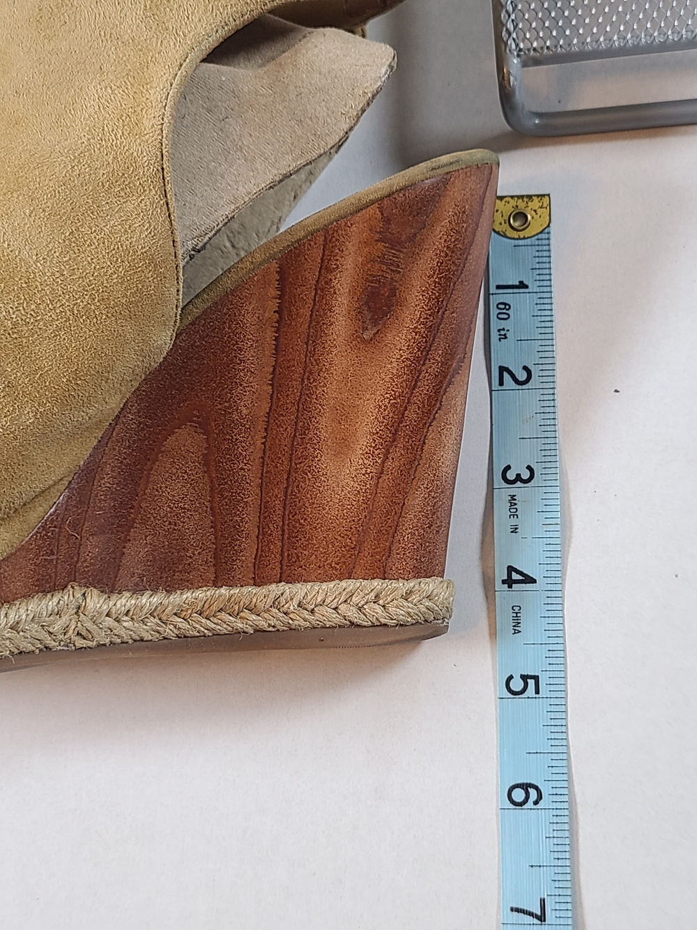 Tory Burch Camel Suede Peep-Toe Wedge with Ankle Strap Beautiful Womens 8 1/2 - Picture 11 of 11
